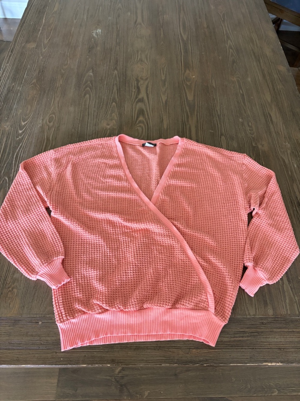 VENUS Coral-Pink Waffle Wrap V-Neck Sweater